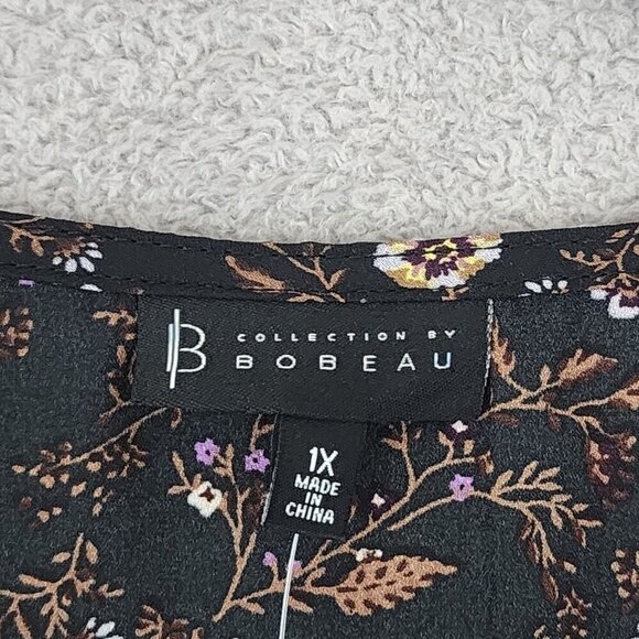 NWT Bobeau Womens Black Purple Floral Lace-Up Top 1X Chiffon JPT - Picture 4 of 11